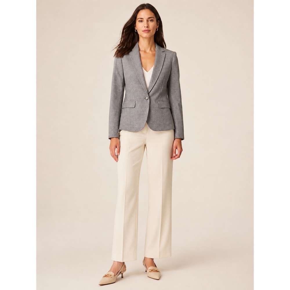 Banana Republic‎ Womens Blazer Size 2 Grey Wool Stretch Professional Work Office